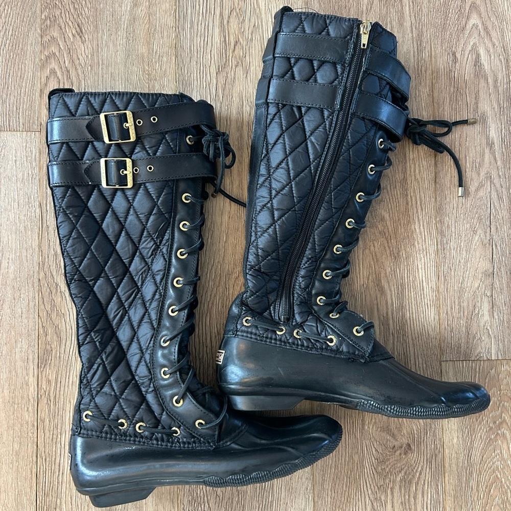 Sperry Black Quilted Knee-High Boots